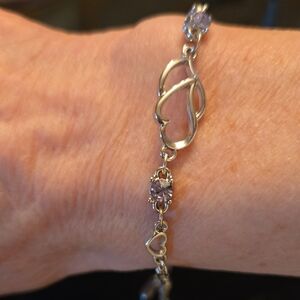 S925 Silver Bracelet With Hearts And   Lavender Gemstones